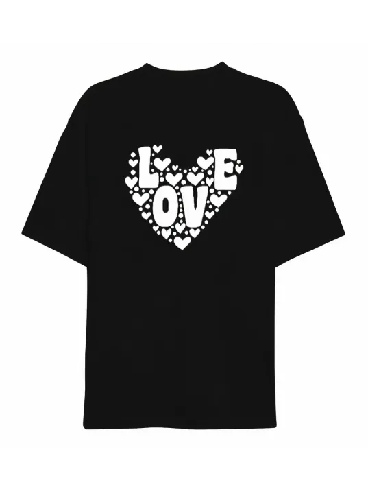 Sevgililer Günü İçin Özel Tasarım Love Kalp Baskılı T-shirt - Siyah Sevgililer Günü İçin Özel Tasarım Love Kalp Baskılı T-shirt - Siyah