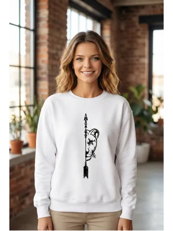 Sevgililer Günü Özel Bisiklet Yaka Aslan Baskılı Oversize Sweatshirt - Beyaz