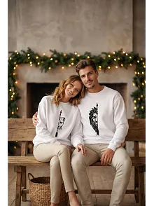 Sevgililer Günü Özel Bisiklet Yaka Aslan Baskılı Oversize Sweatshirt - Beyaz