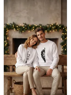 Sevgililer Günü Özel Bisiklet Yaka Aslan Baskılı Oversize Sweatshirt - Beyaz