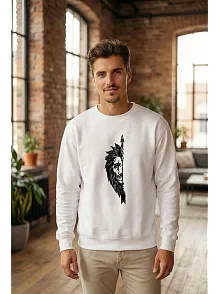 Sevgililer Günü Özel Bisiklet Yaka Aslan Baskılı Oversize Sweatshirt - Beyaz