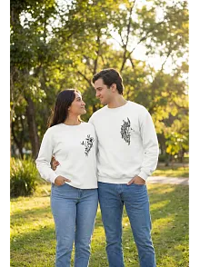 Sevgililer Günü Özel Bisiklet Yaka Baskılı Oversize Sweatshirt - Beyaz