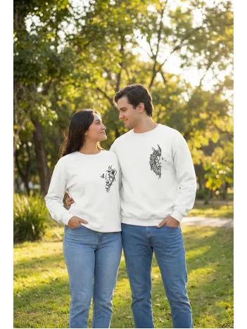 Sevgililer Günü Özel Bisiklet Yaka Baskılı Oversize Sweatshirt - Beyaz