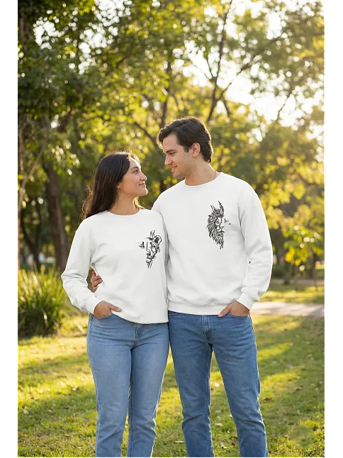 Sevgililer Günü Özel Bisiklet Yaka Baskılı Oversize Sweatshirt - Beyaz