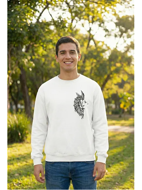 Sevgililer Günü Özel Bisiklet Yaka Baskılı Oversize Sweatshirt - Beyaz