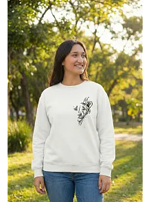 Sevgililer Günü Özel Bisiklet Yaka Baskılı Oversize Sweatshirt - Beyaz
