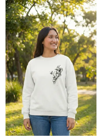 Sevgililer Günü Özel Bisiklet Yaka Baskılı Oversize Sweatshirt - Beyaz