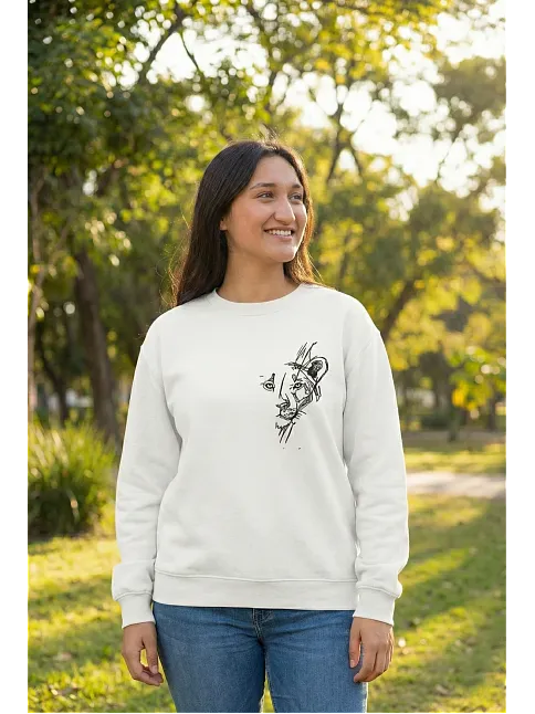 Sevgililer Günü Özel Bisiklet Yaka Baskılı Oversize Sweatshirt - Beyaz