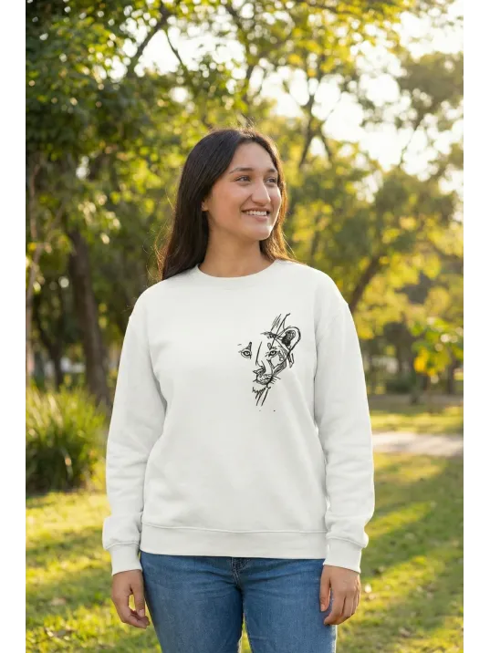 Sevgililer Günü Özel Bisiklet Yaka Baskılı Oversize Sweatshirt - Beyaz