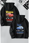 Sevgililer Günü Özel Kapüşonlu Araba Baskılı Oversize Sweatshirt - Siyah