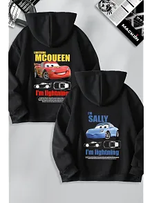 Sevgililer Günü Özel Kapüşonlu Araba Baskılı Oversize Sweatshirt - Siyah