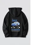 Sevgililer Günü Özel Kapüşonlu Araba Baskılı Oversize Sweatshirt - Siyah