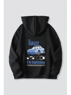 Sevgililer Günü Özel Kapüşonlu Araba Baskılı Oversize Sweatshirt - Siyah