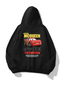 Sevgililer Günü Özel Kapüşonlu Araba Baskılı Oversize Sweatshirt - Siyah