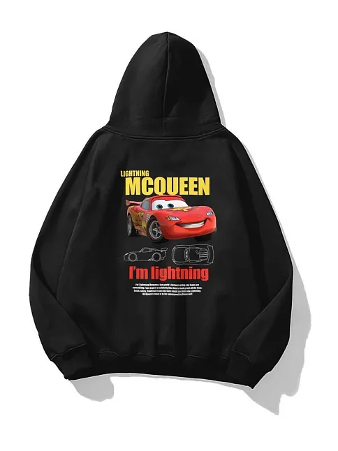 Sevgililer Günü Özel Kapüşonlu Araba Baskılı Oversize Sweatshirt - Siyah
