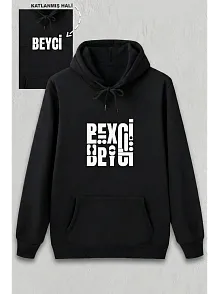 Sevgililer Günü Özel Kapüşonlu Beyci Baskılı Oversize Sweatshirt - Siyah