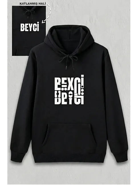 Sevgililer Günü Özel Kapüşonlu Beyci Baskılı Oversize Sweatshirt - Siyah
