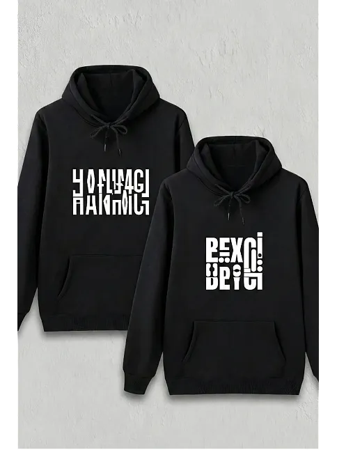 Sevgililer Günü Özel Kapüşonlu Beyci Baskılı Oversize Sweatshirt - Siyah