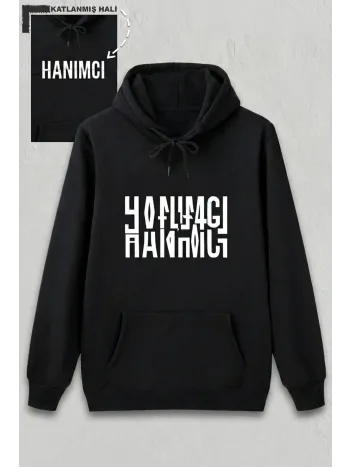 Sevgililer Günü Özel Kapüşonlu Hanımcı Baskılı Oversize Sweatshirt - Siyah