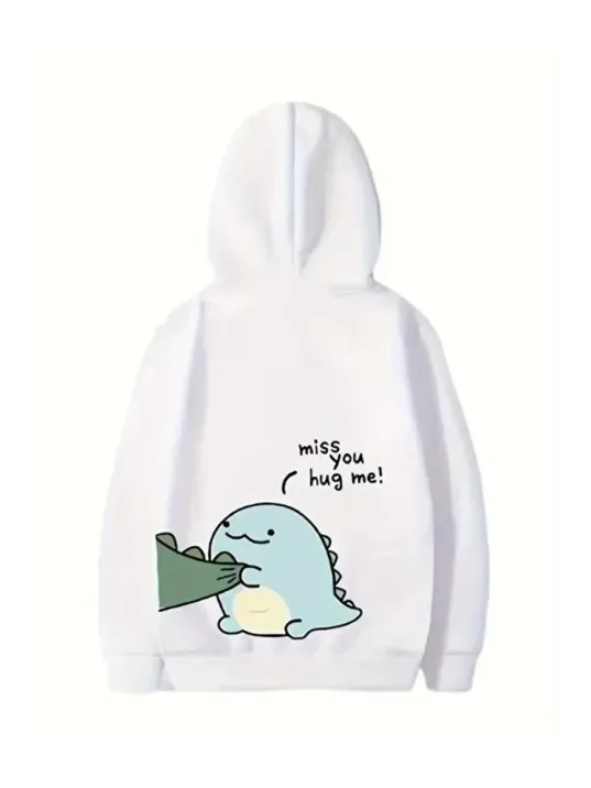 Sevgililer Günü Özel Unisex Kapüşonlu Baskılı Oversize Sweatshirt - Beyaz