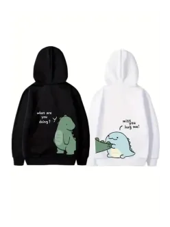 Sevgililer Günü Özel Unisex Kapüşonlu Baskılı Oversize Sweatshirt - Siyah