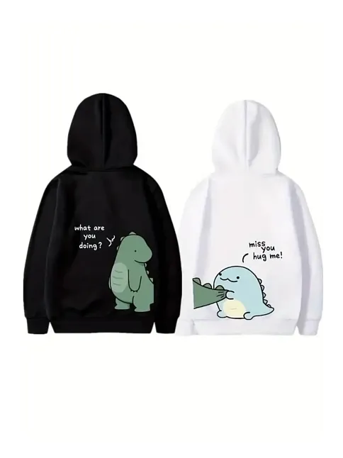 Sevgililer Günü Özel Unisex Kapüşonlu Baskılı Oversize Sweatshirt - Beyaz