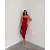 Sırt Bağlamalı Derin Yirtmaç Askılı Elbise - Kırmızı
