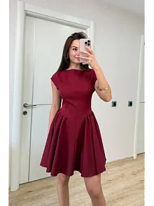 Sırt Dekolteli Çan Detaylı Mini Elbise - Bordo