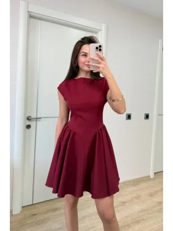 Sırt dekolteli Çan Detaylı Mini Elbise - Bordo