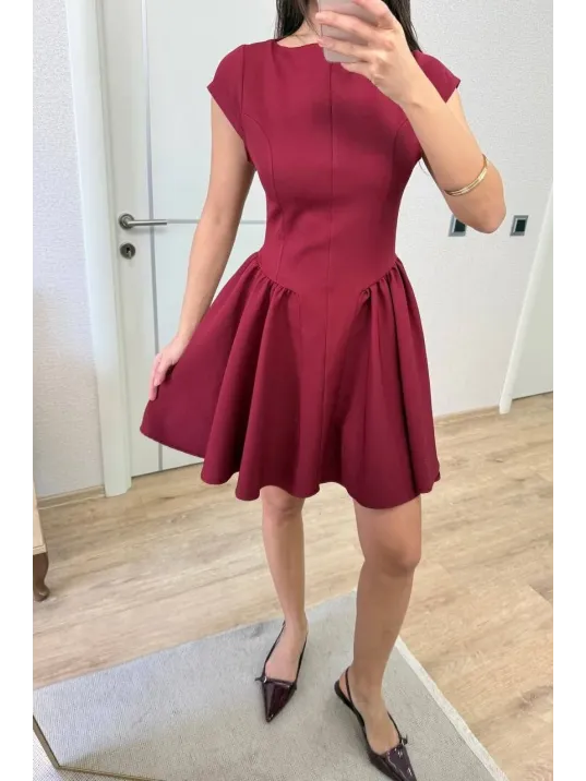 Sırt dekolteli Çan Detaylı Mini Elbise - Bordo