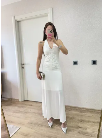 Sırt dekolteli Uzun Elbise - Beyaz Sırt dekolteli Uzun Elbise - Beyaz