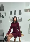 Sırt Pencereli Mini Triko Elbise - Bordo