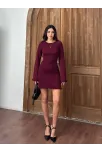 Sırt Pencereli Mini Triko Elbise - Bordo