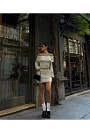 Straplez , Madonna , Carmen Yaka Croplu Mini Etekli İkili Takım Triko - Beyaz