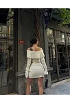 Straplez , Madonna , Carmen Yaka Croplu Mini Etekli İkili Takım Triko - Beyaz