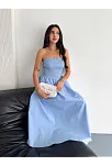 Straplez Pileli Elbise - Açık Mavi