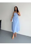 Straplez Pileli Elbise - Açık Mavi