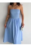 Straplez Pileli Elbise - Açık Mavi