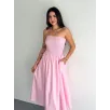 Straplez Pileli Elbise - Pembe