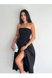 Straplez Pileli Elbise - Siyah Straplez Pileli Elbise - Siyah
