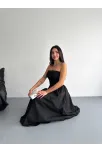Straplez Pileli Elbise - Siyah Straplez Pileli Elbise - Siyah