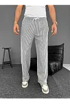 Su Yolu Çizgili Cepli Pantalon Yazlık - Gri