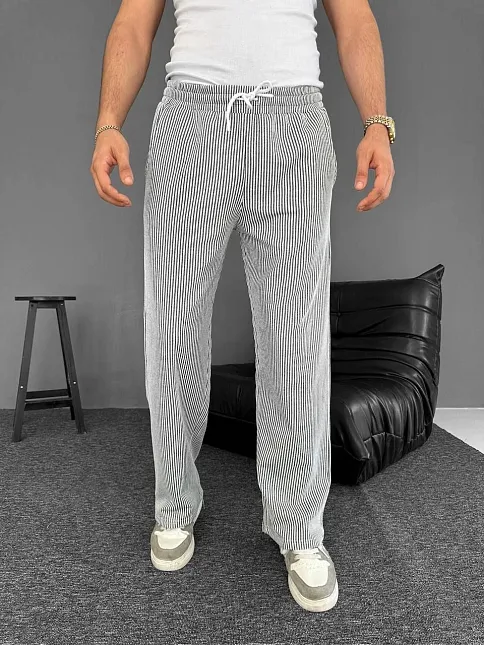Su Yolu Çizgili Cepli Pantalon Yazlık - Gri