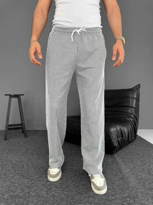 Su Yolu Çizgili Cepli Pantalon Yazlık - Gri