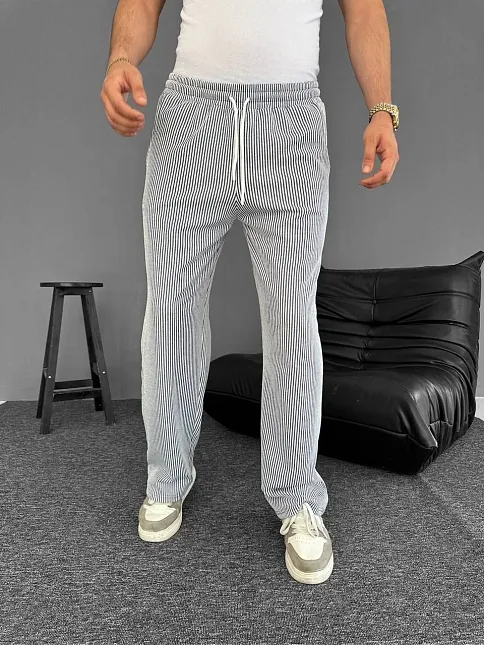 Su Yolu Çizgili Cepli Pantalon Yazlık - Gri