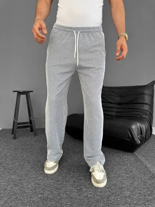 Su Yolu Çizgili Cepli Pantalon Yazlık - Gri Su Yolu Çizgili Cepli Pantalon Yazlık - Gri