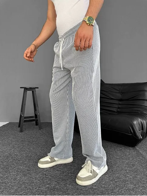 Su Yolu Çizgili Cepli Pantalon Yazlık - Gri