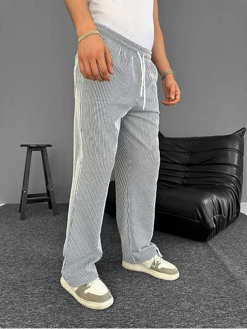 Su Yolu Çizgili Cepli Pantalon Yazlık - Gri