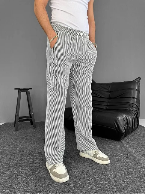 Su Yolu Çizgili Cepli Pantalon Yazlık - Gri