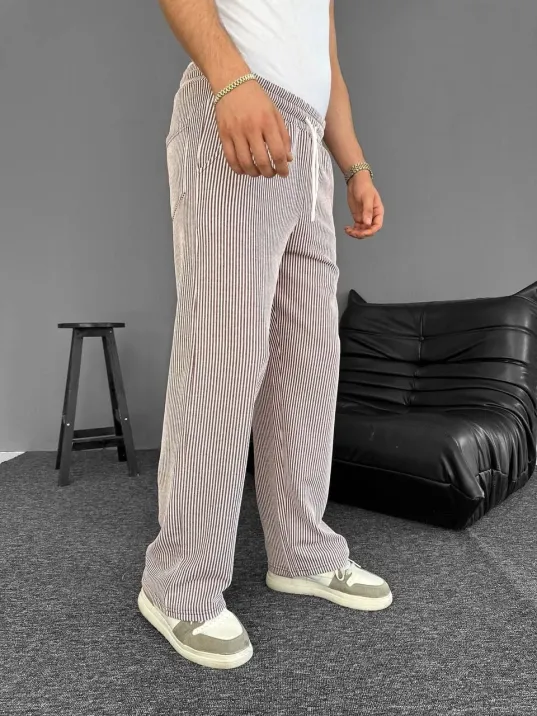 Su Yolu Çizgili Cepli Pantalon Yazlık - Kahverengi Su Yolu Çizgili Cepli Pantalon Yazlık - Kahverengi